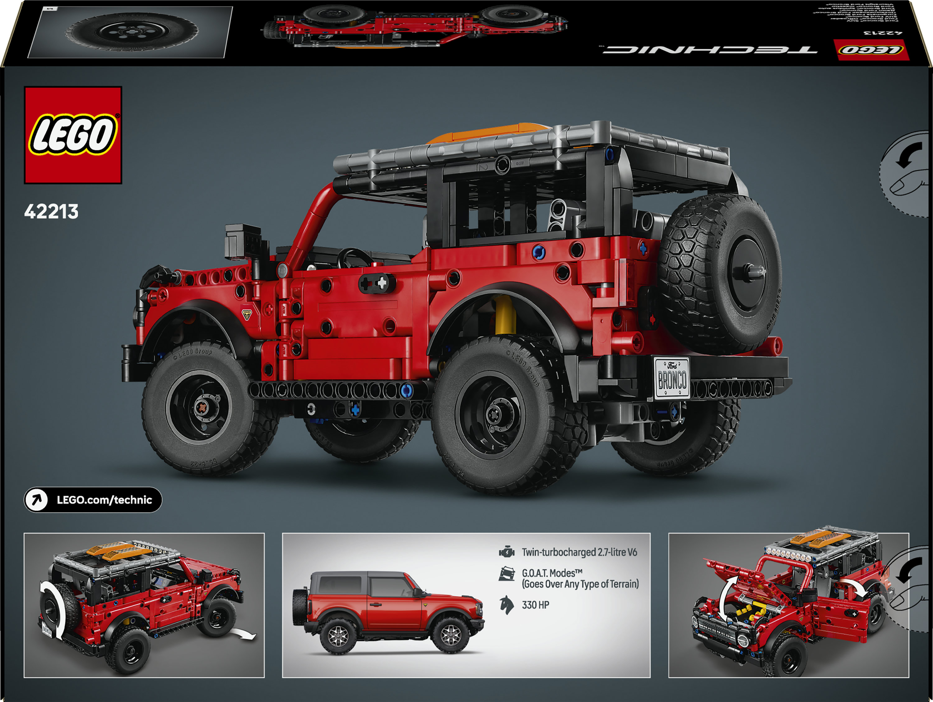 LEGO Technic 42213 SUV Ford Bronco, Macchina Giocattolo con Porte Apribili, Motore V6, Sospensioni e Sterzo, Idea Regalo 9+