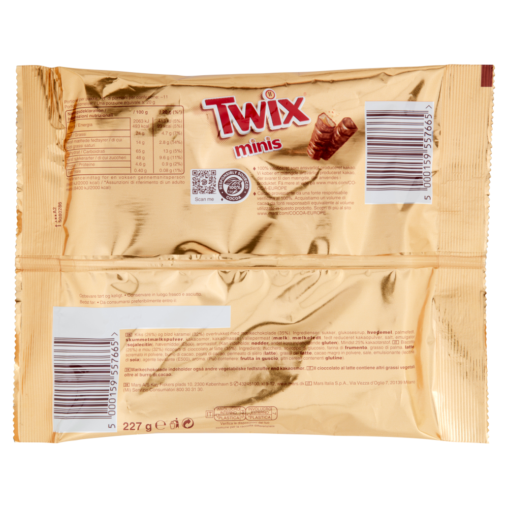 Twix Minis Barrette Snack al Cioccolato con Caramello 227 g