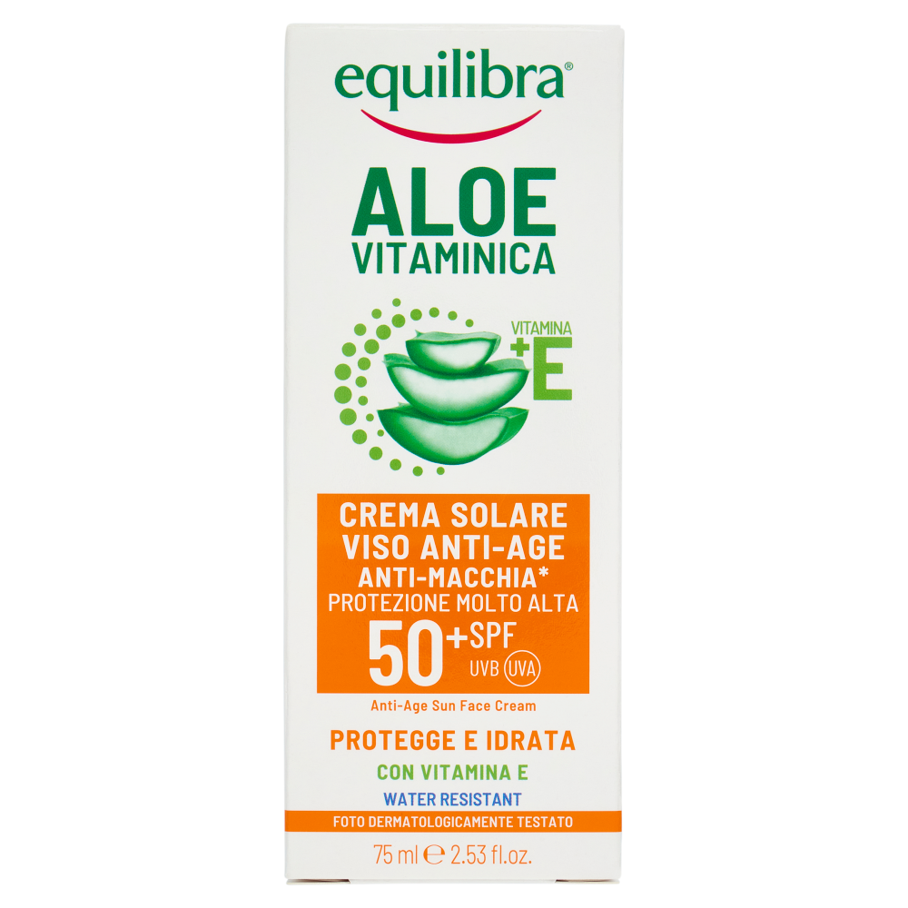 equilibra Aloe Vitaminica Crema Solare Viso Anti-Age Anti-Macchia* Protezione Molto Alta 50⁺SPF 75ml