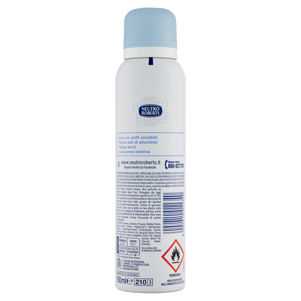 Neutro Roberts pelle sensibile zero% sali e alcol loto Deo Spray 150 ml
