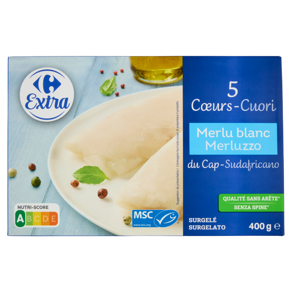 Carrefour Extra 5 Cuori Merluzzo Sudafricano Senza Spine* Surgelato 400 g