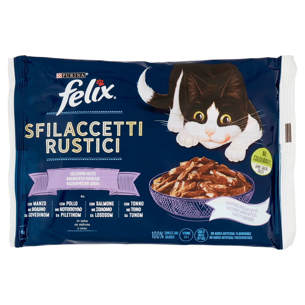 FELIX Sfilaccetti Rustici Selezioni Miste (Manzo, Pollo, Salmone, Tonno) 4 x 80 g