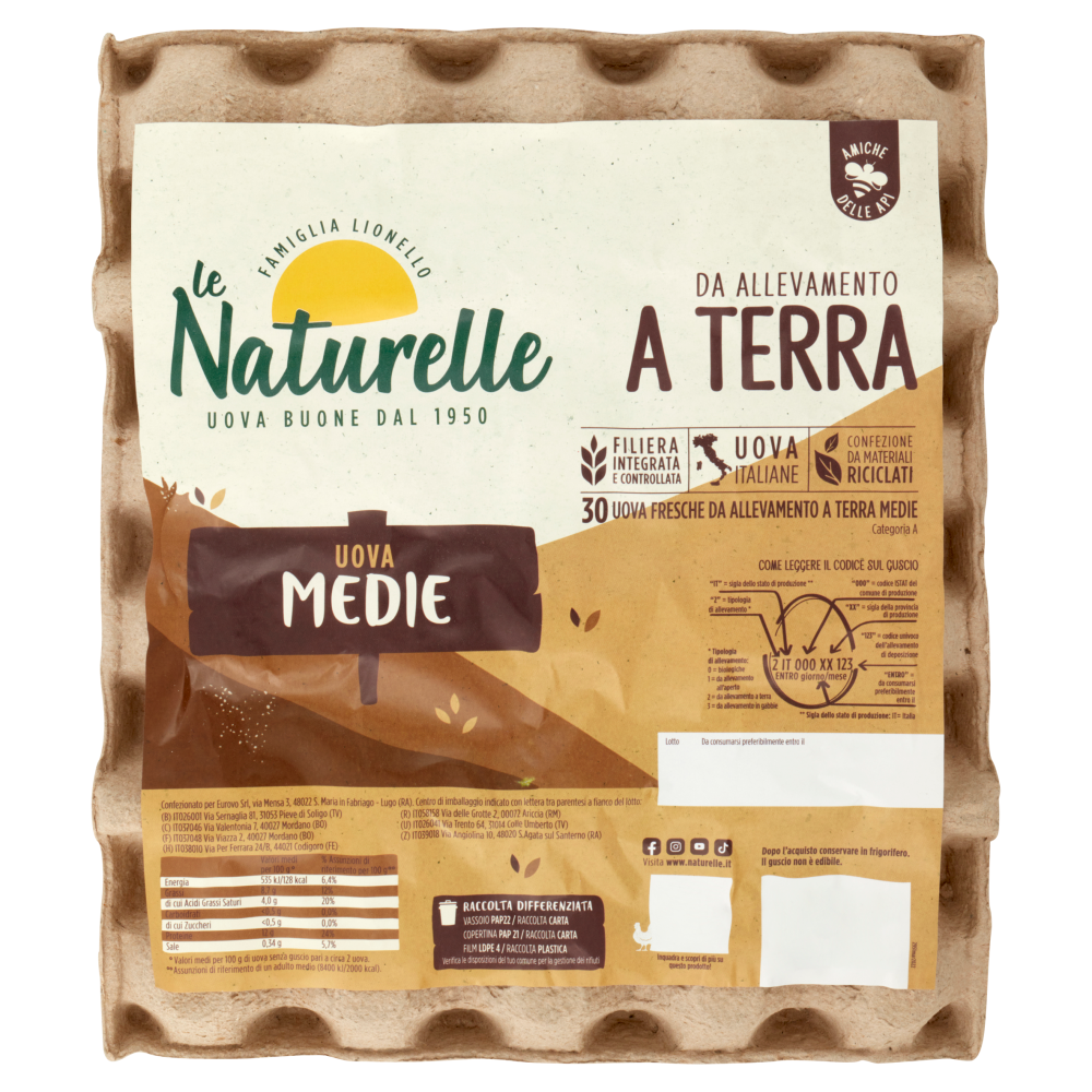 le Naturelle 30 Uova Fresche da Allevamento a Terra Medie