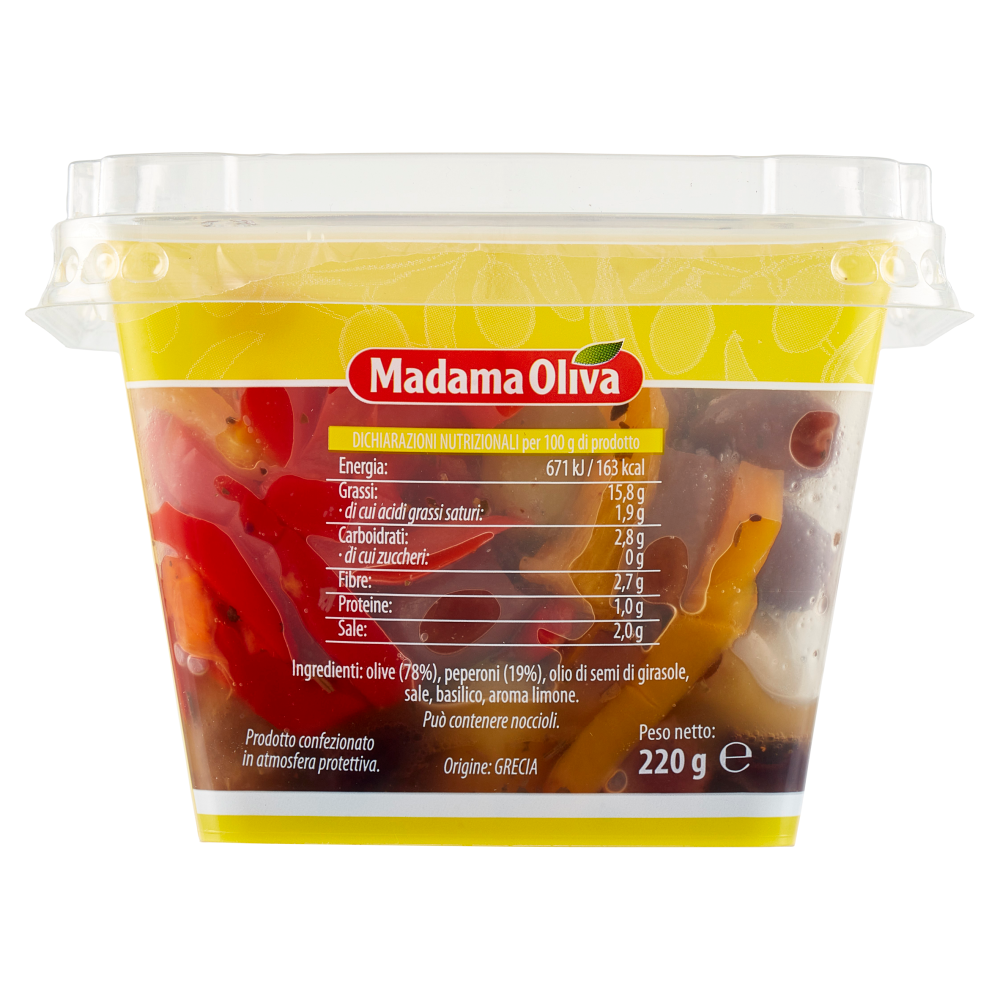 Madama Oliva Gran mix Aperitivo Olive Denocciolate con Peperoni 220 g
