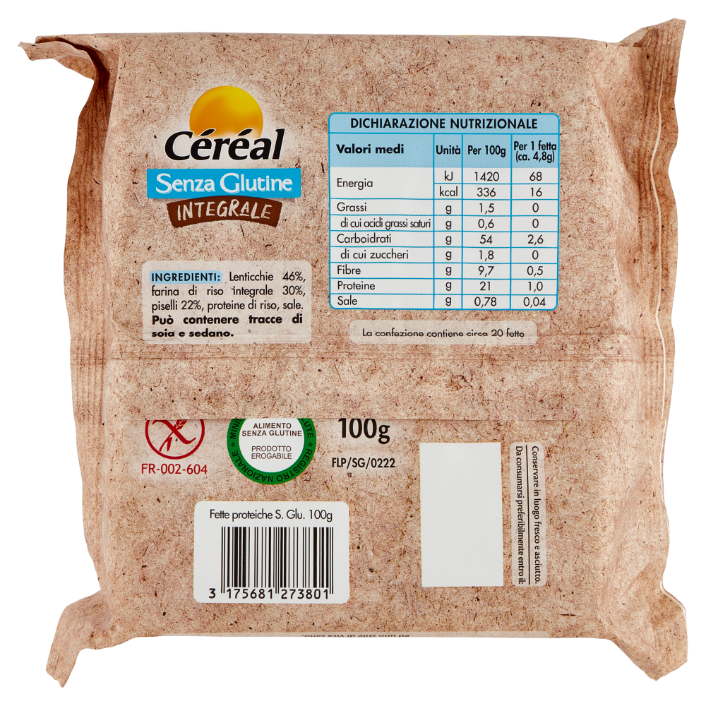 C&eacute;r&eacute;al, Fette Proteiche ai Legumi, Integrali, Senza Glutine, Senza Lievito, Ricche di Fibre - 100 g