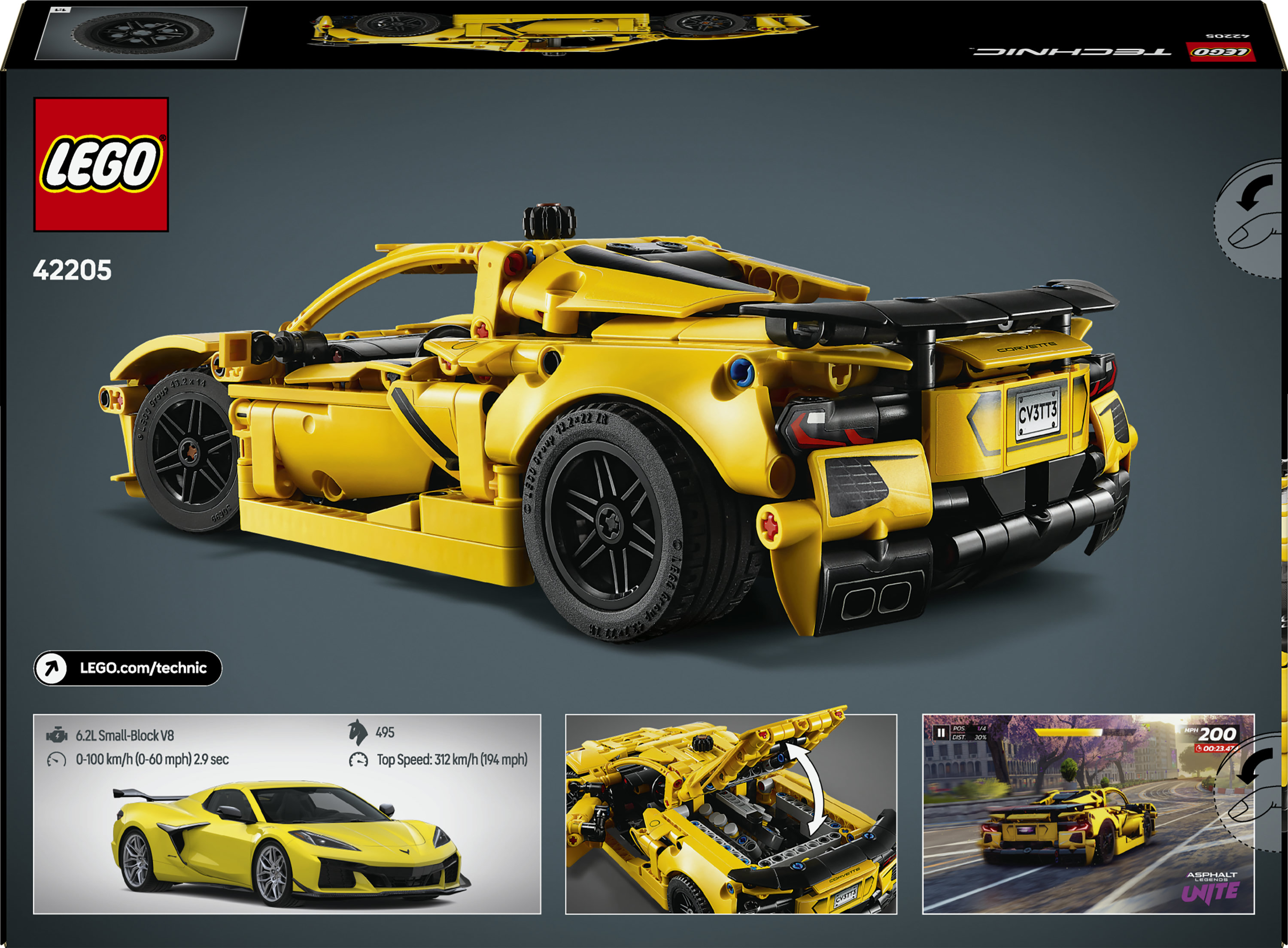 LEGO Technic 42205 Chevrolet Corvette Stingray - Modello di Auto per Bambini 9+ Fan delle Macchine Giocattolo con Funzioni
