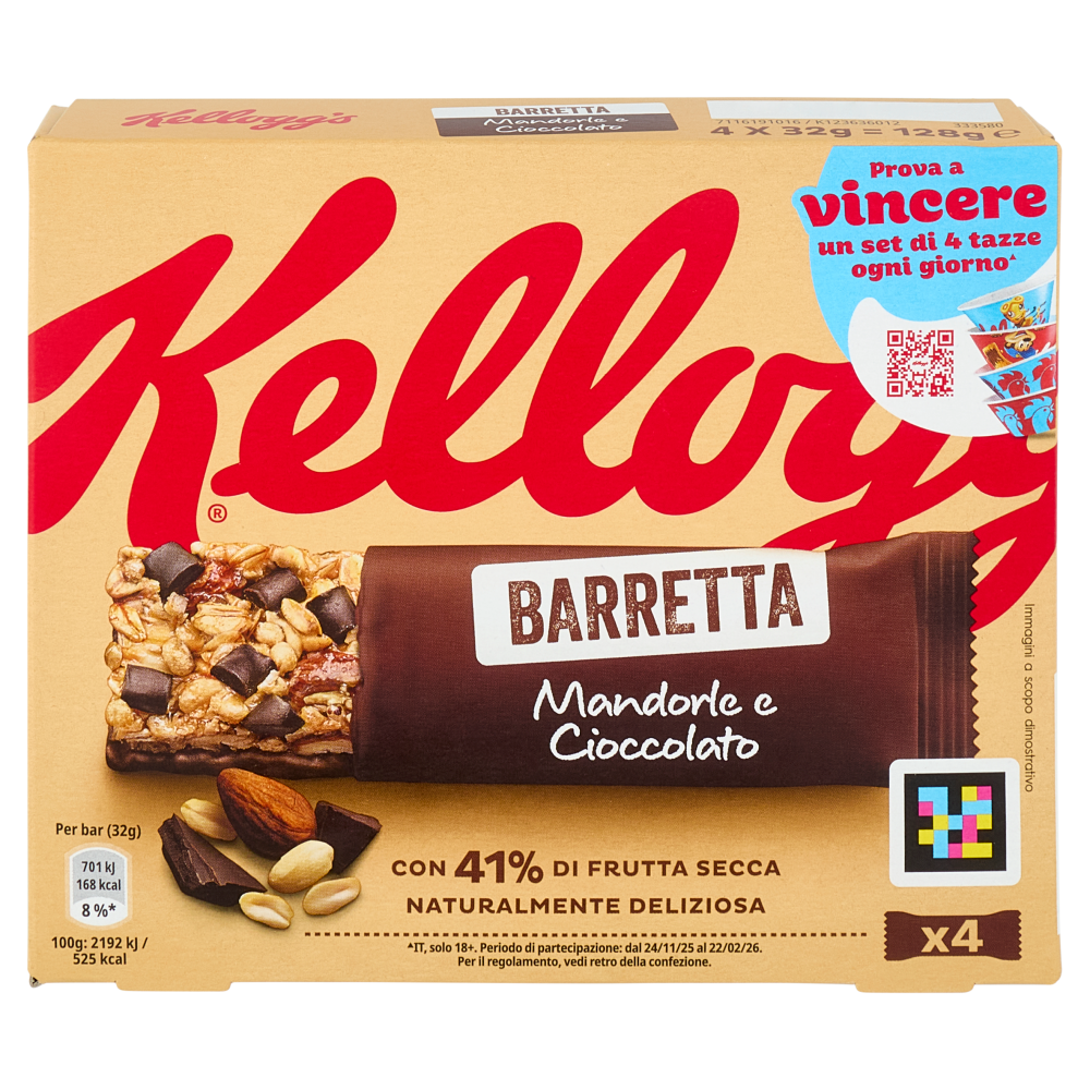 Kellogg's Barretta Mandorle e Cioccolato 4 x 32 g