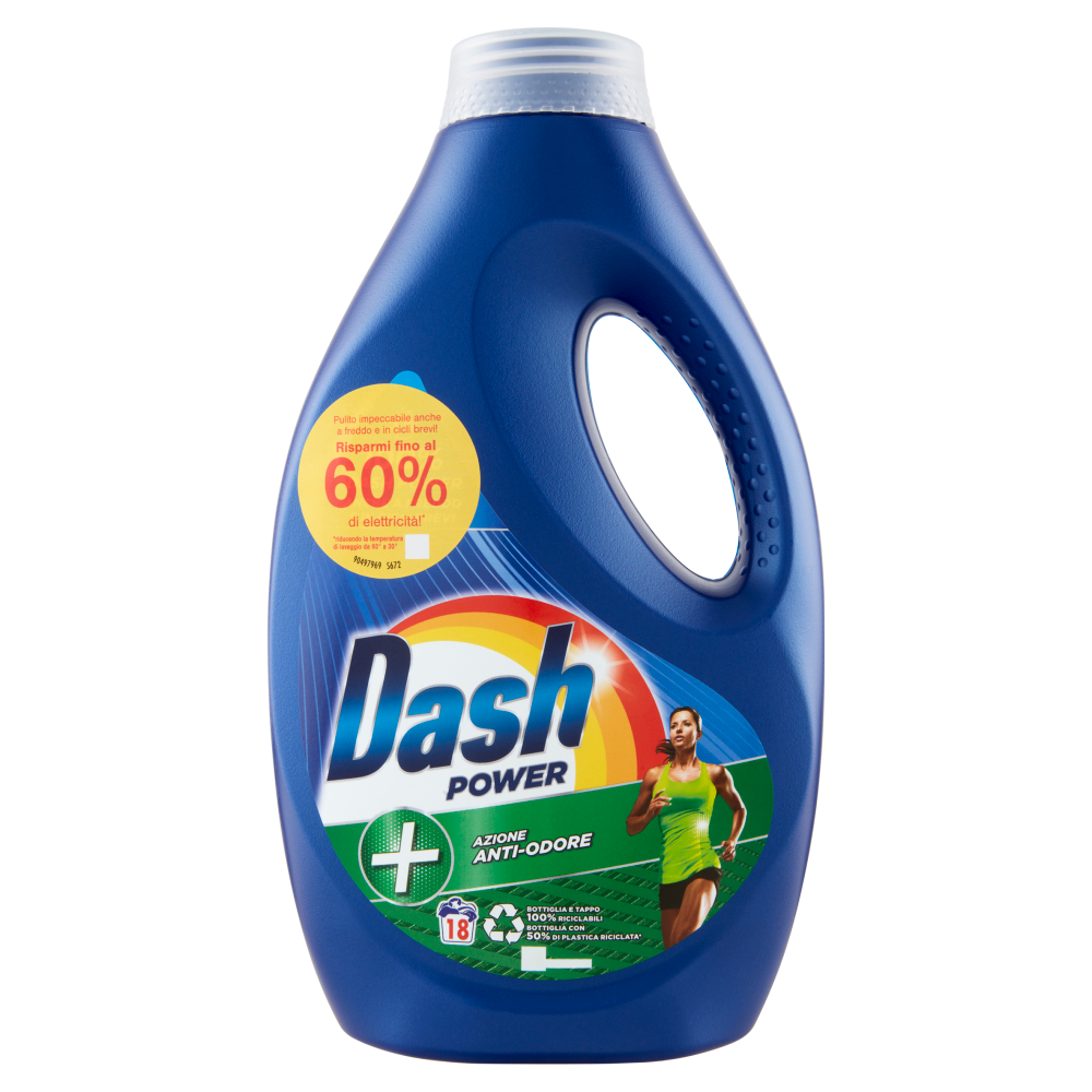 Dash Power Detersivo Liquido Lavatrice, Azione Anti-Odore, 18 Lavaggi 900 ml