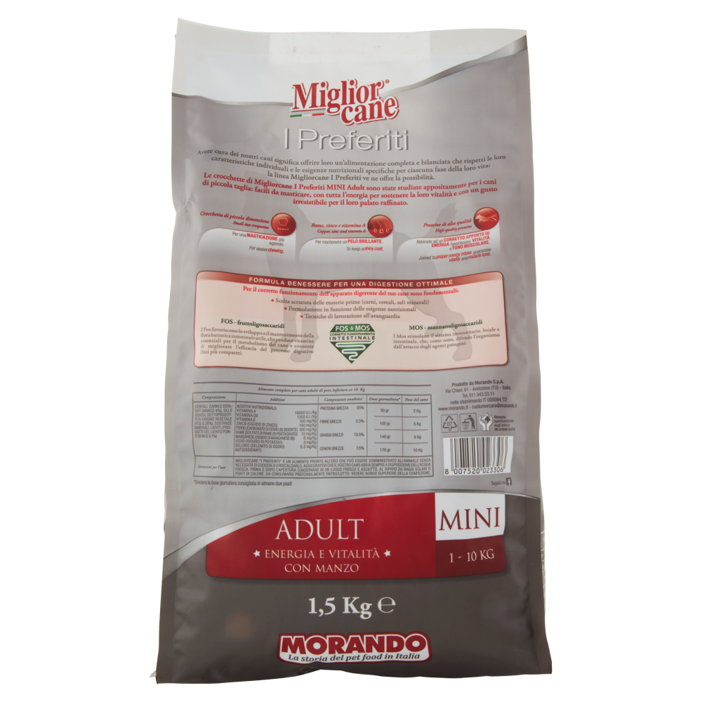 Migliorcane I Preferiti Adult Mini 1-10 Kg Energia e Vitalità con Manzo 1,5 Kg