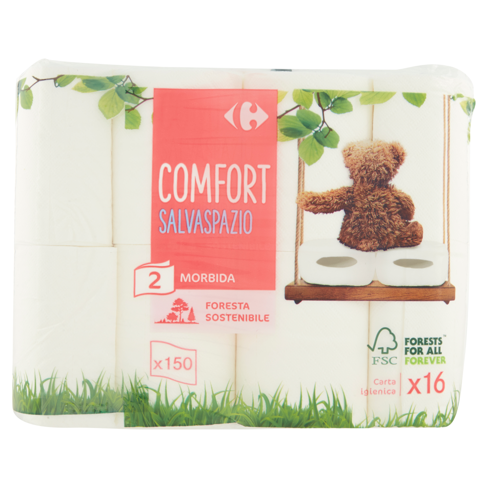 Carrefour Comfort Salvaspazio 2 veli Carta igienica 16 rotoli