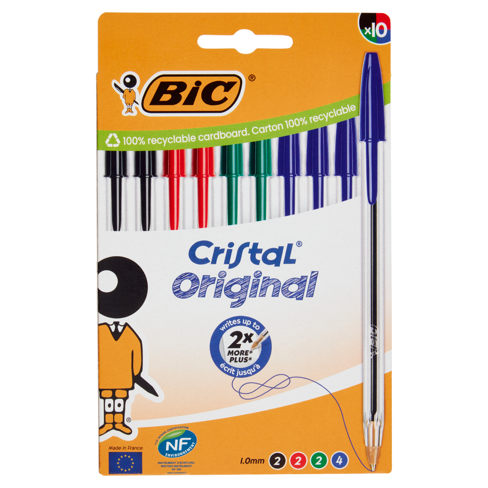 Bic Cristal Original 1.0 mm 4 blu 2 nere 2 rosse 2 verdi