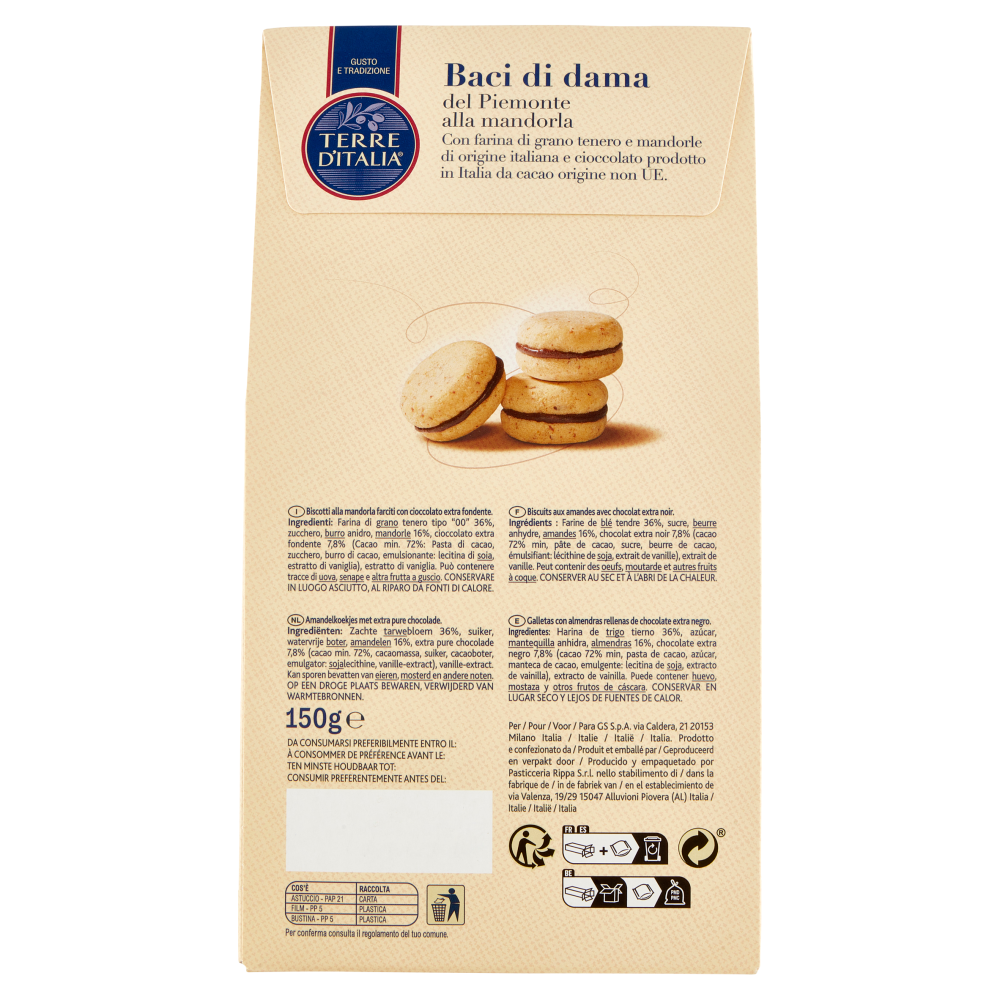 Terre d'Italia Baci di dama del Piemonte alla mandorla 150 g