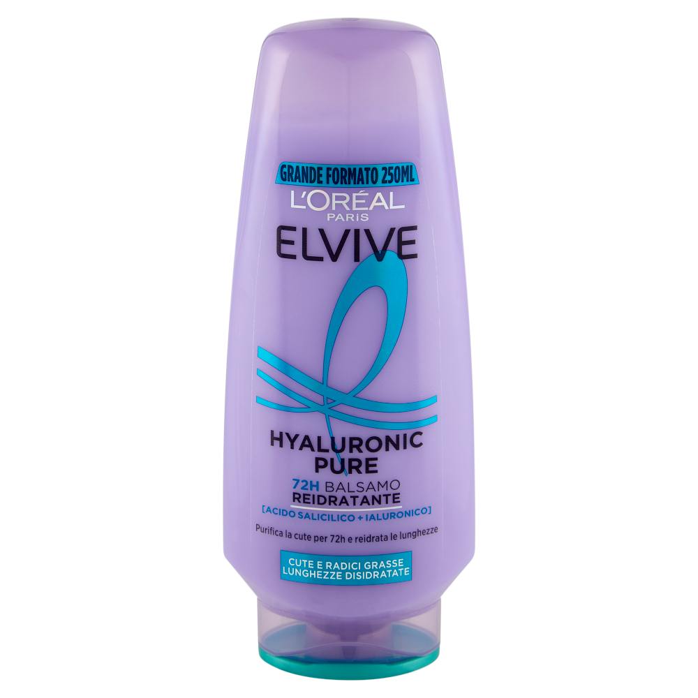 Elvive Hyaluronic Pure 72H Balsamo Reidratante, per Cute e Radici Grasse, 250 ml