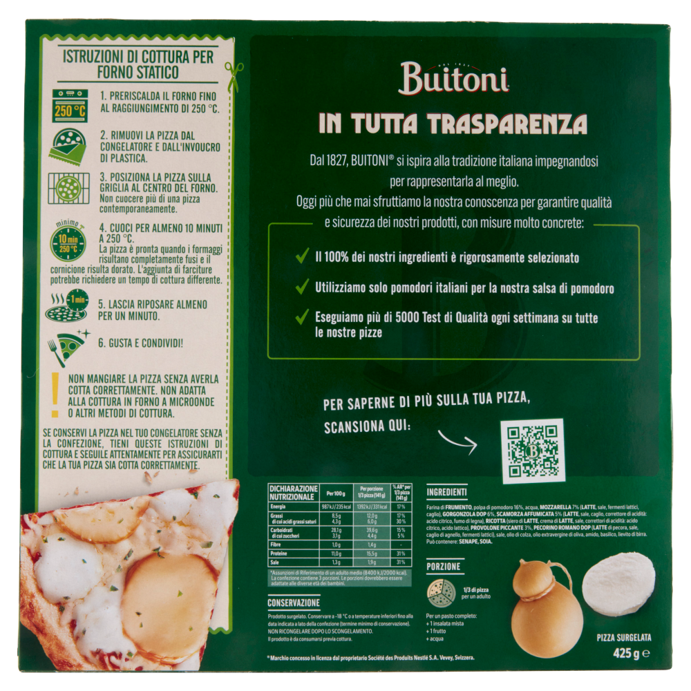 BUITONI Bella Napoli 4 Formaggi Pizza Surgelata 1 pizza 425 g
