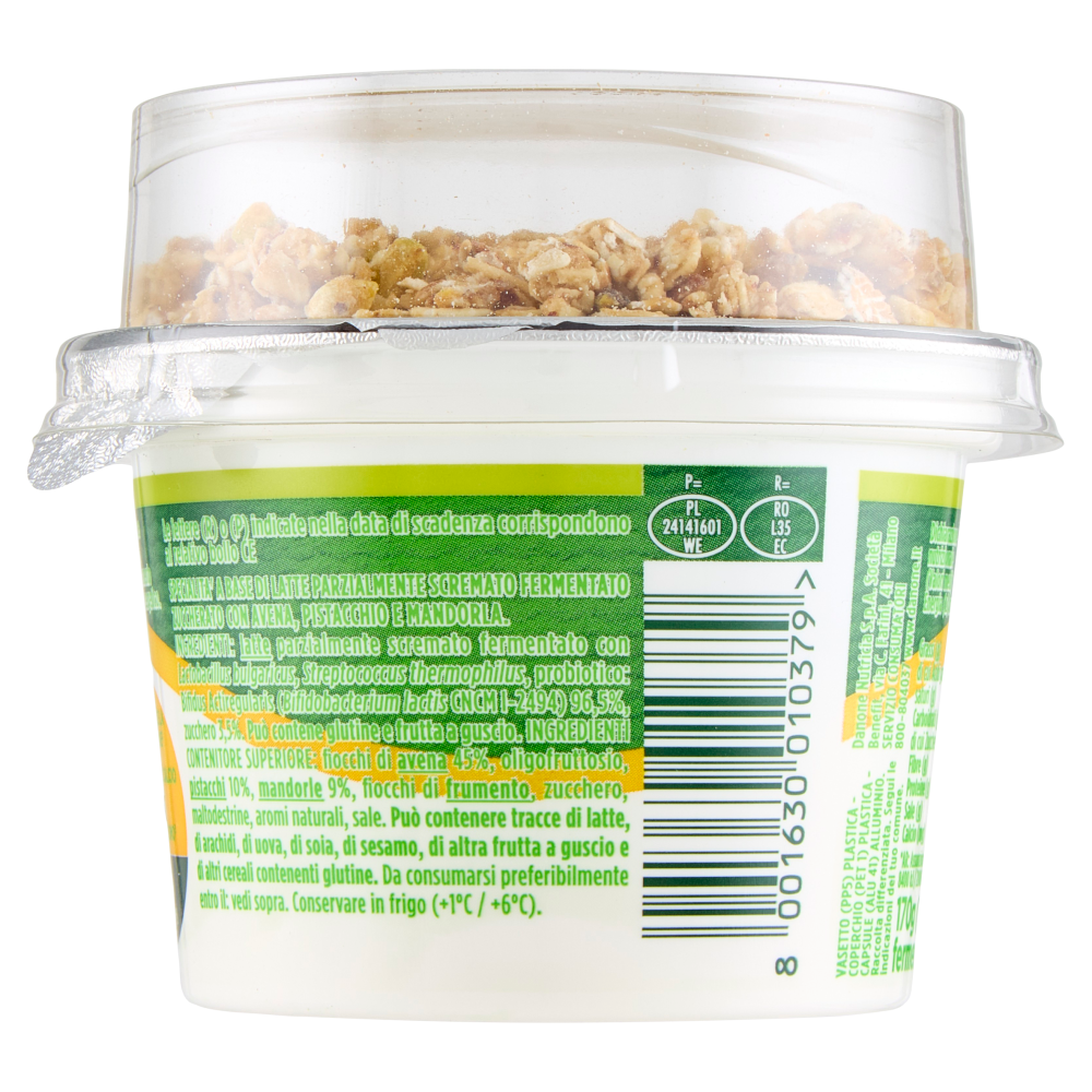 ACTIVIA Fibre Mix&Go con Probiotico Bifidus, Yogurt Bianco con Avena, Pistacchio e Mandorle, 170g