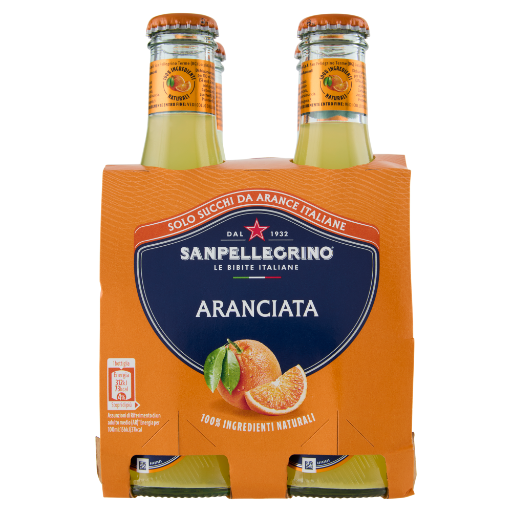 BIBITE SANPELLEGRINO, Bevanda Gassata,Aranciata, Vetro - 4x200ml