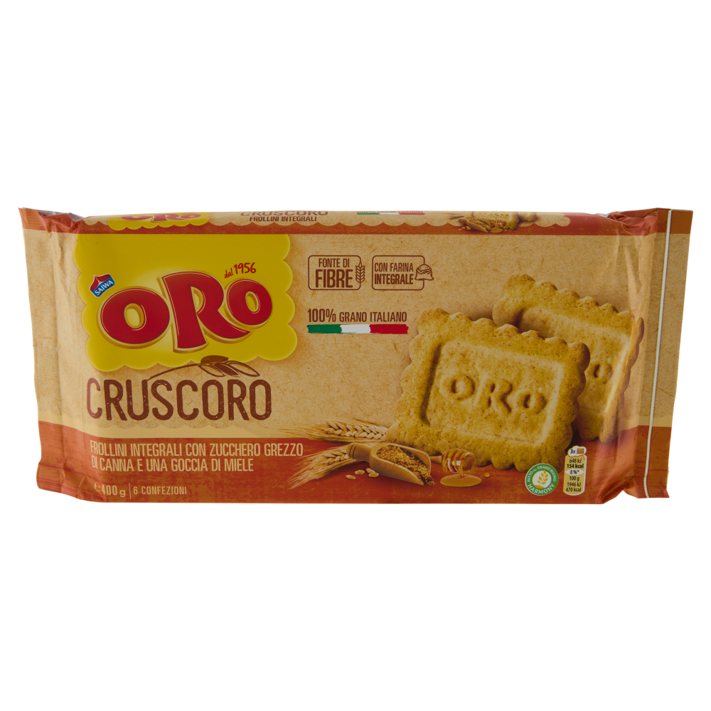 Oro Saiwa Cruscoro - frollini integrali con zucchero grezzo di canna e una goccia di miele - 400g
