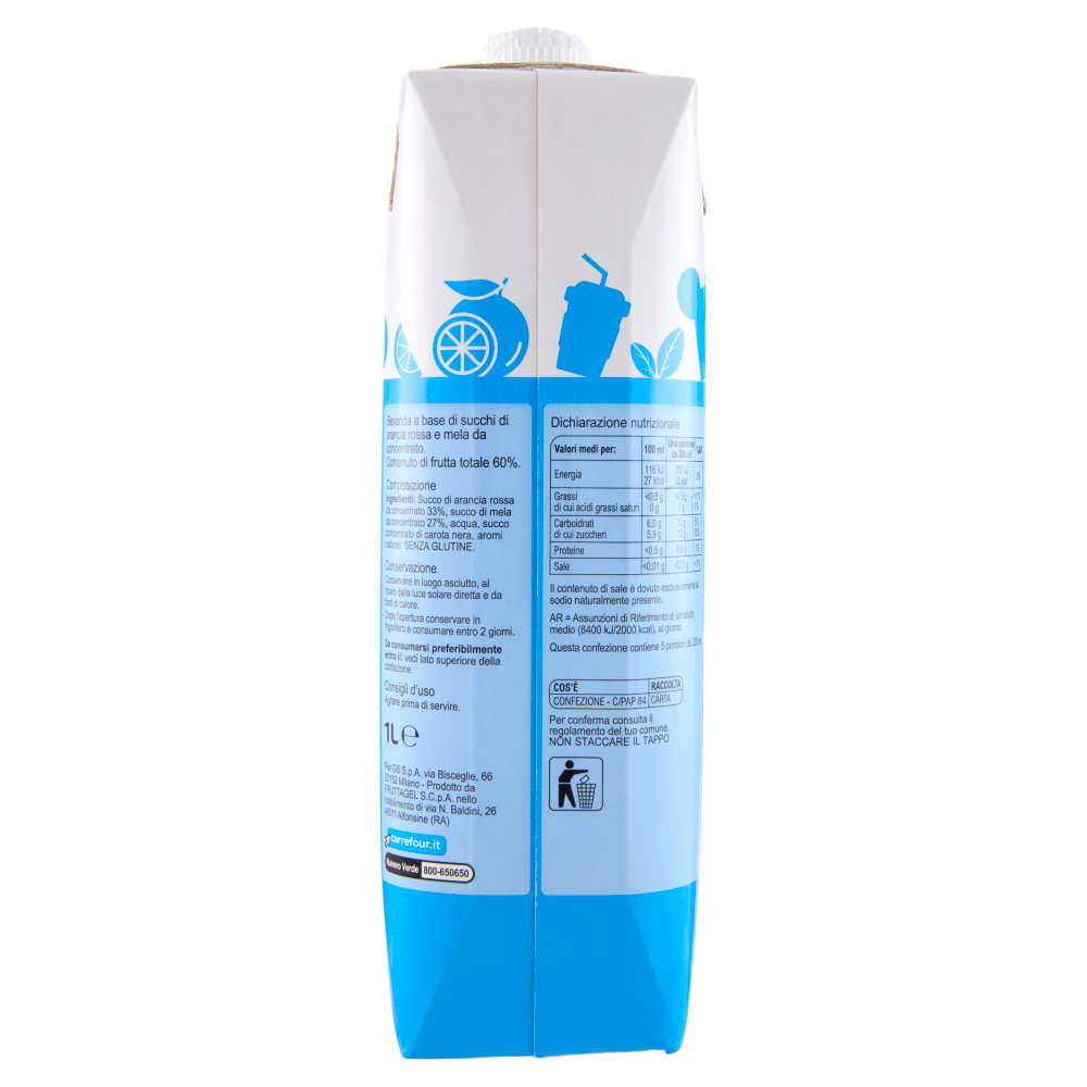 Carrefour Classic Senza Zuccheri Aggiunti* Arancia Rossa con Mela 1 L