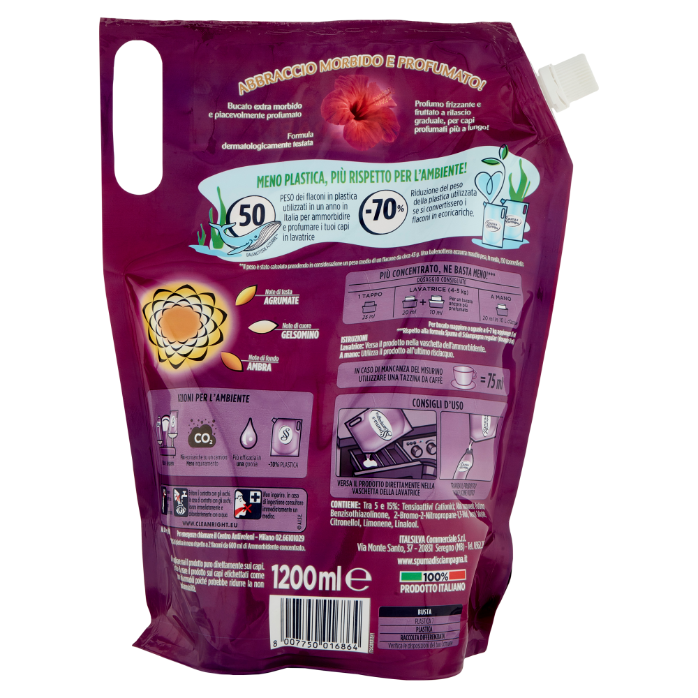 Spuma di Sciampagna Ammorbidente Concentrato Prezioso Ibisco Ecoricarica 1200 ml