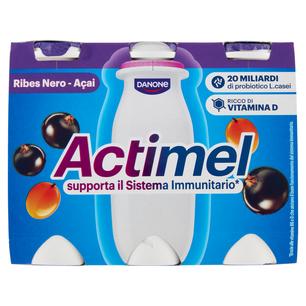 ACTIMEL, Yogurt da Bere con Vit B6 e D per il Sistema Immunitario, gusto Ribes Nero-Acai, 6X100G