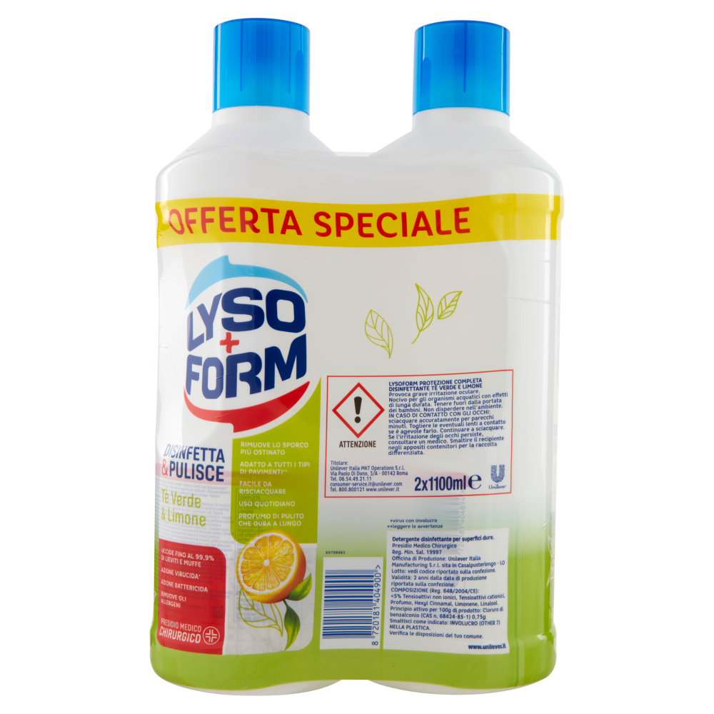Lysoform Disinfetta & Pulisce Tè Verde & Limone 2 x 1100 ml