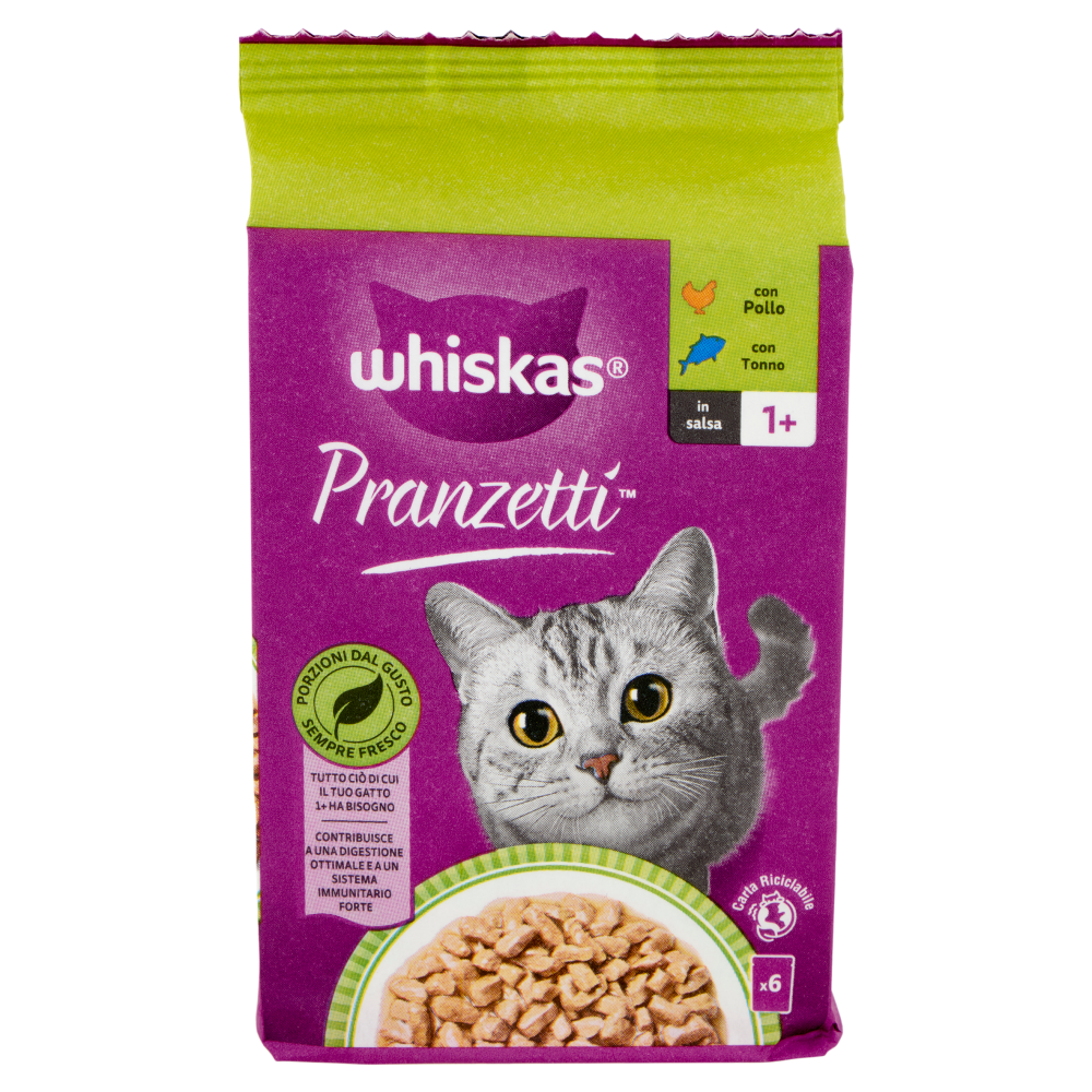 Whiskas Pranzetti Cibo Umido Gatto con Pollo e Tonno in Salsa 6x50g