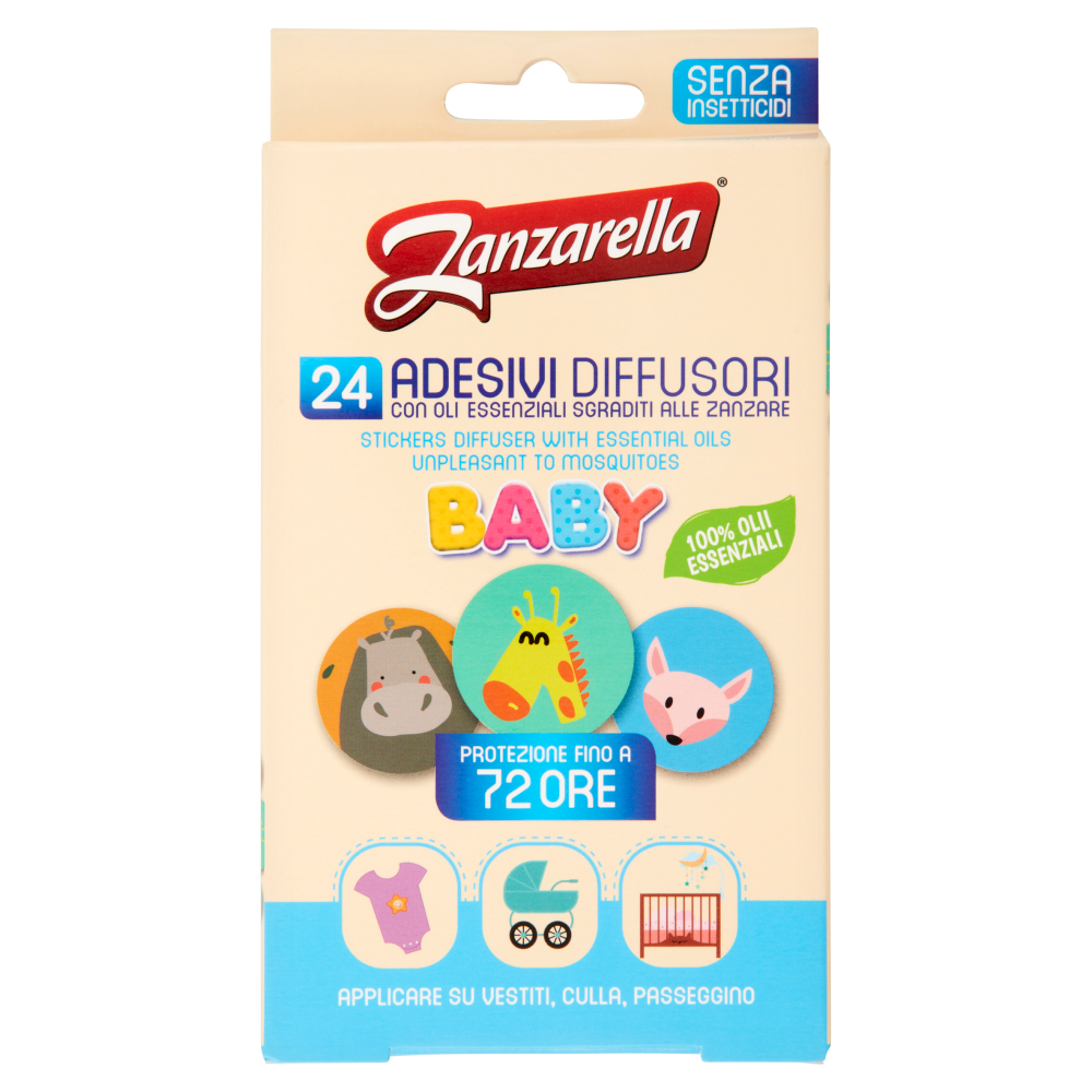 Zanzarella Adesivi Diffusori con Oli Essenziali Sgraditi alle Zanzare Baby 24 pz