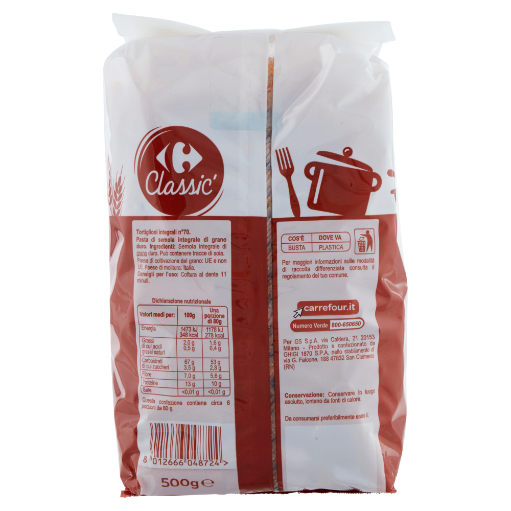 Carrefour Classic Tortiglioni Integrali N.70 500 g