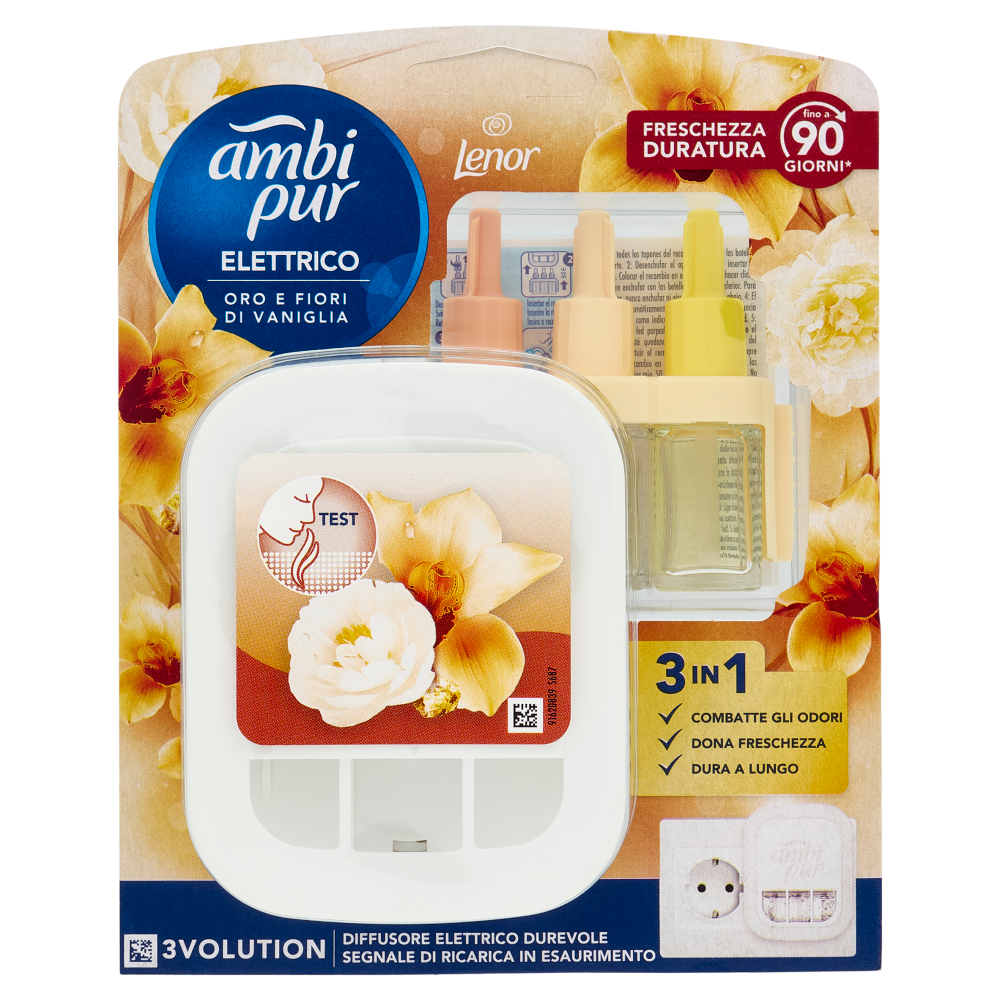 Ambi Pur Profumatore per Ambienti Diffusore Elettrico+Ricarica 3Volution, Oro Fiori di Vaniglia 20ml