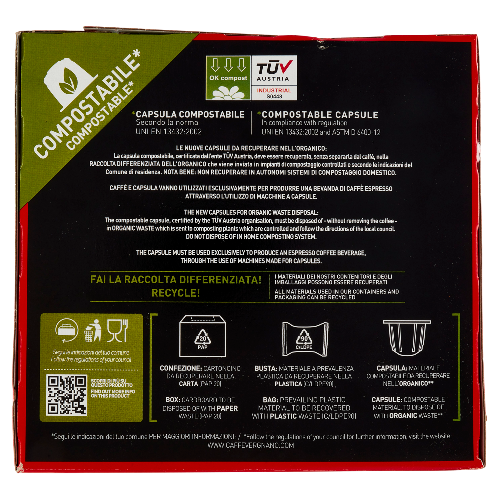 Caffè Vergnano 1882 Èspresso1882 Cremoso Compostabile** Capsule Compatibili Nespresso* 100 x 5 g