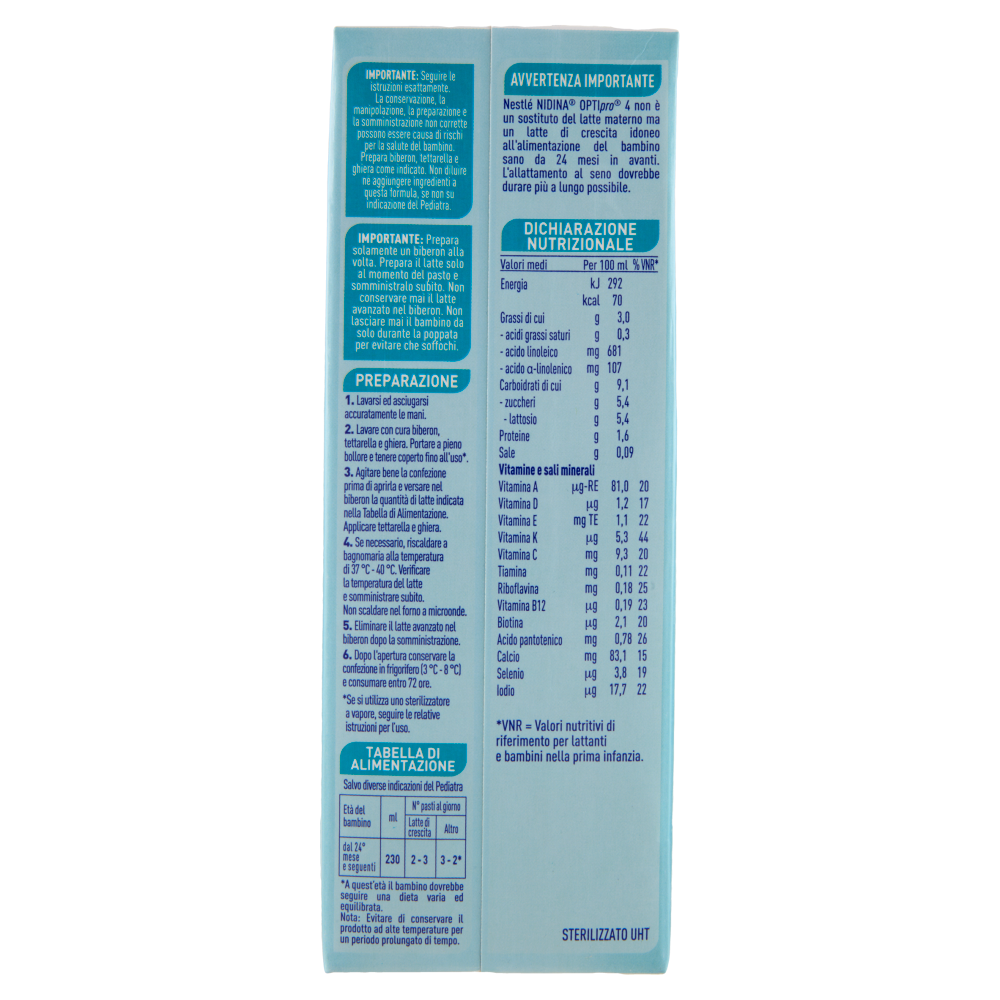 NESTLÉ NIDINA Optipro 4 Latte di crescita liquido per bambini da 2 anni Brick 1L