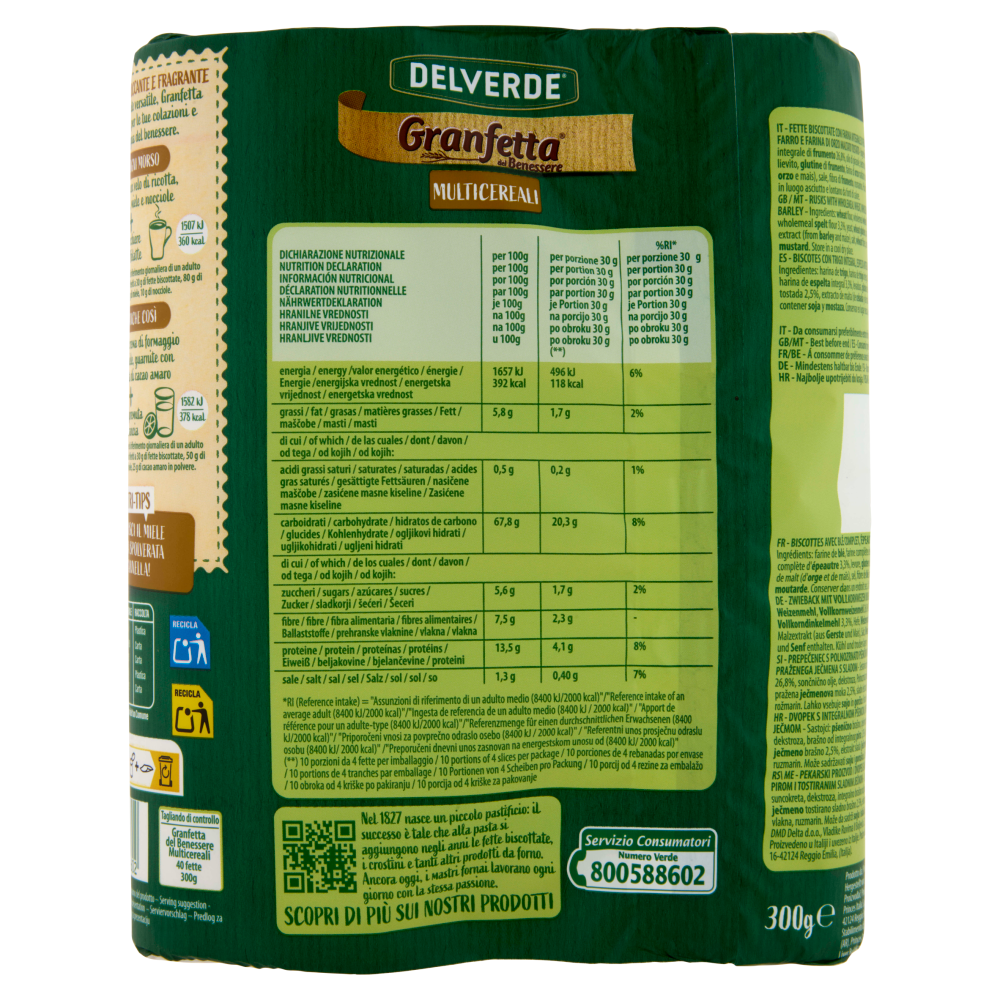 Delverde Granfetta del Benessere Multicereali 40 Fette 300 g