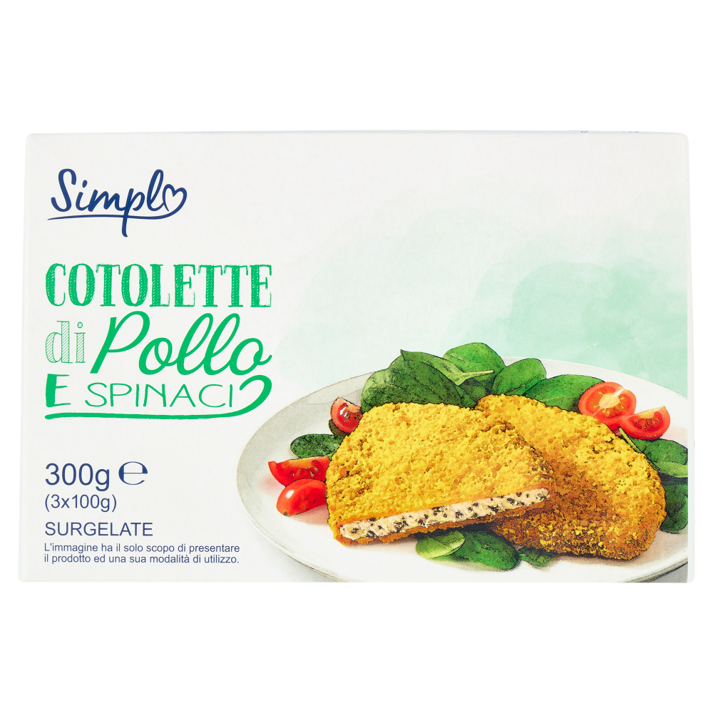 Simpl Cotolette di Pollo e Spinaci Surgelate 3 x 100 g