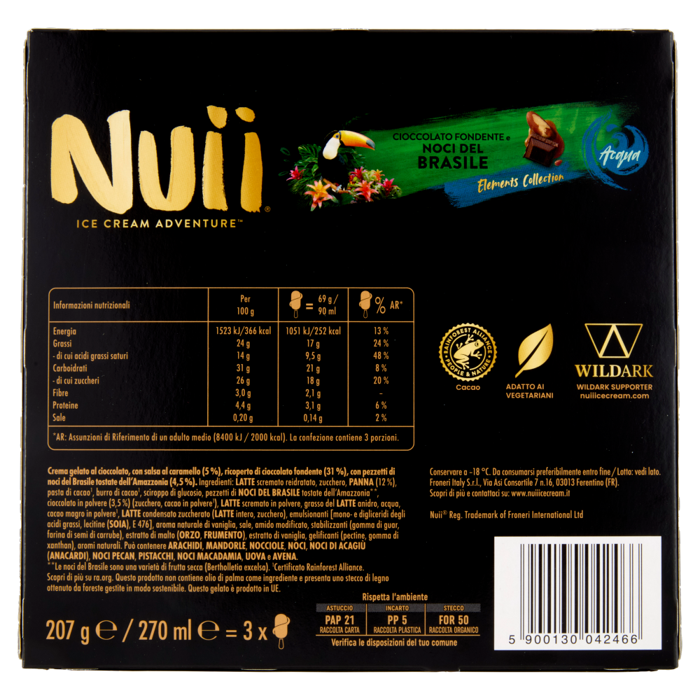 NUII Cioccolato Fondente e Noci del Brasile 3x69g