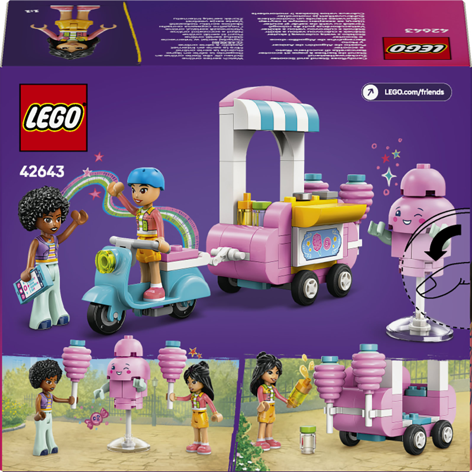 LEGO Friends 42643 Bancarella di Zucchero Filato e Scooter, Giochi di Ruolo Creativi Bambine 6+ con Veicolo e Mini Bamboline