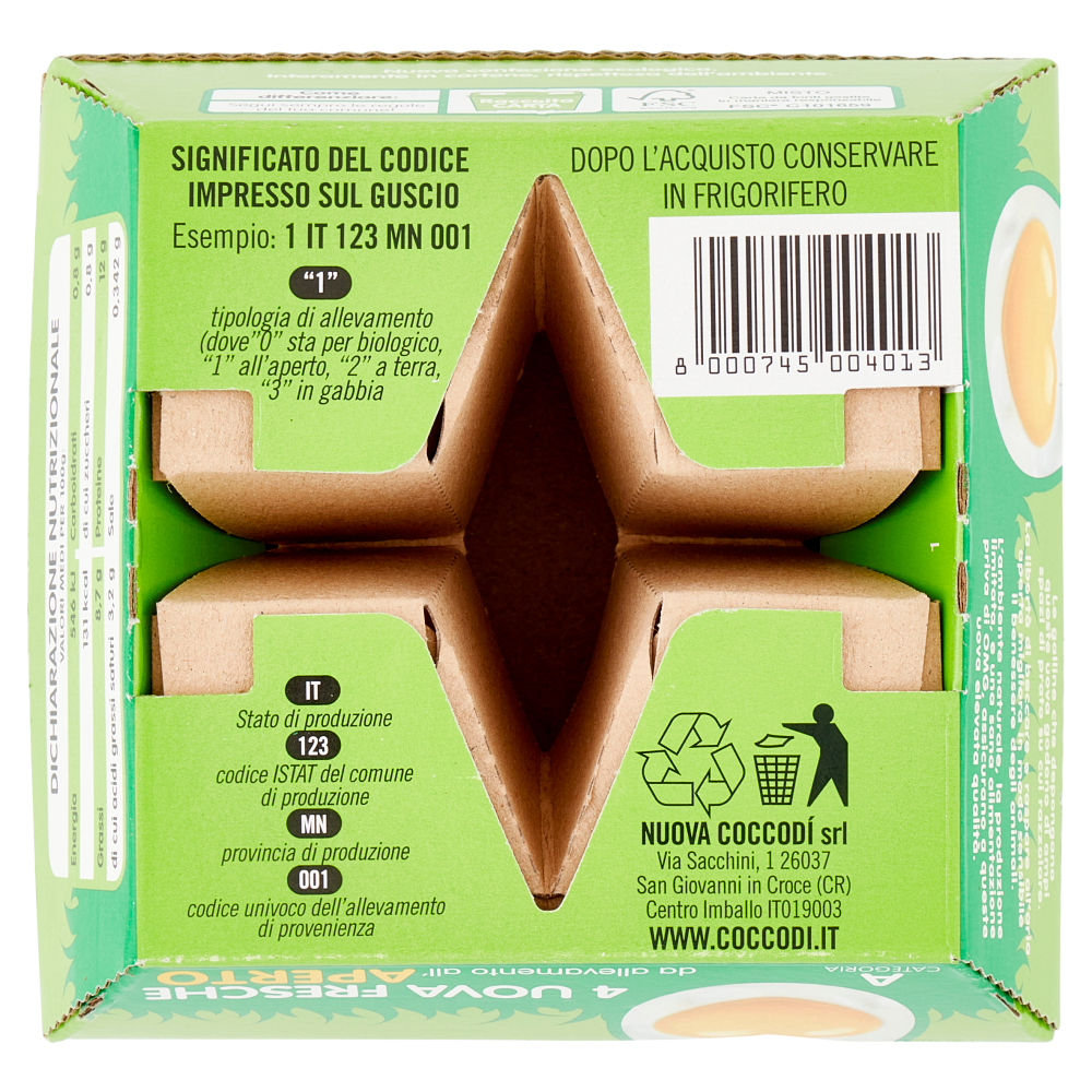 Coccodì Free 4 Uova Fresche da allevamento all'Aperto 220 g