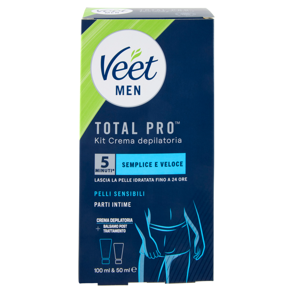 Veet Men Kit Depilazione Intima per Pelle Sensibile, Crema Depilatoria 100ml e Balsamo Post 50ml