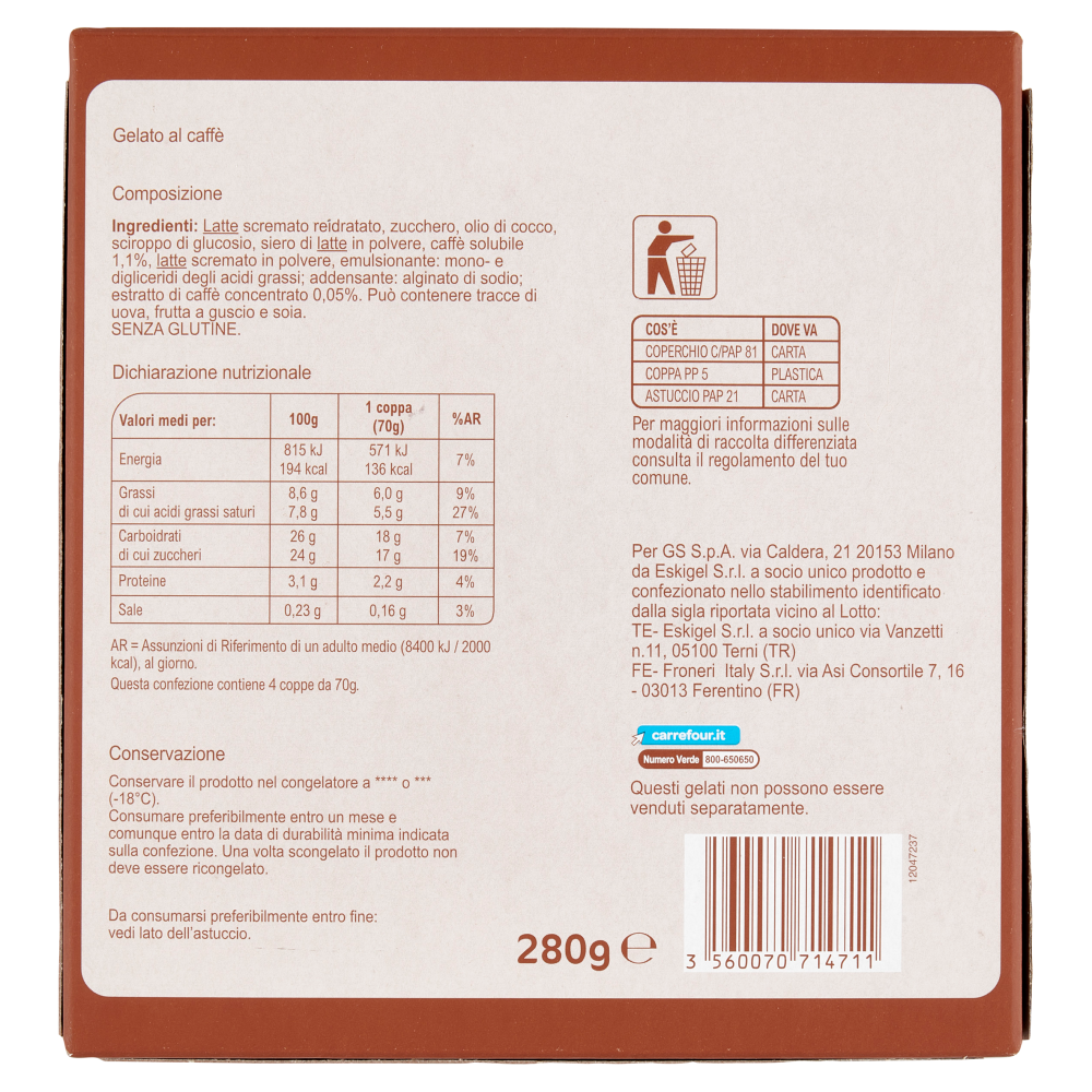 Carrefour Classic 4 Coppe al Caffè 280g