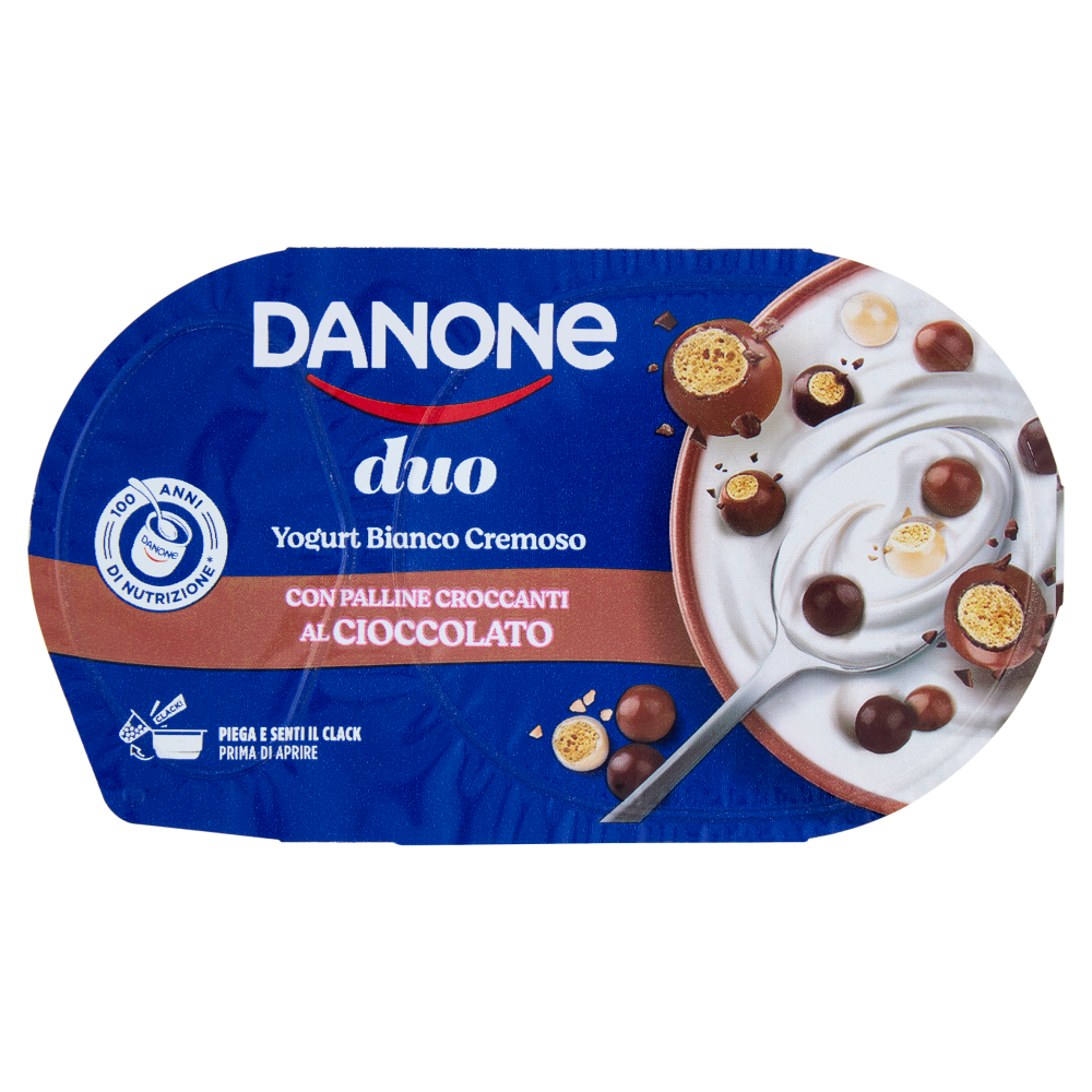DANONE Duo, Yogurt Bianco Cremoso con Croccanti Palline al Cioccolato, 98g