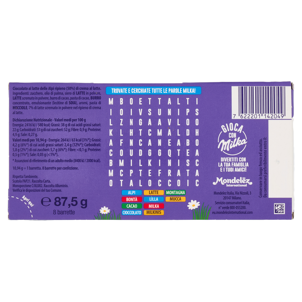 Milka Milkinis, barrette di cioccolato Milka con ripieno di crema al latte - 87,5g
