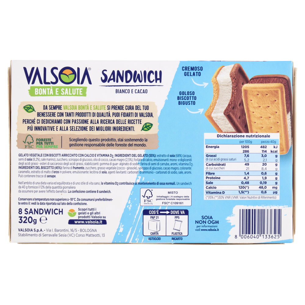 Valsoia Bontà e Salute Sandwich Bianco e Cacao 8 x 40 g