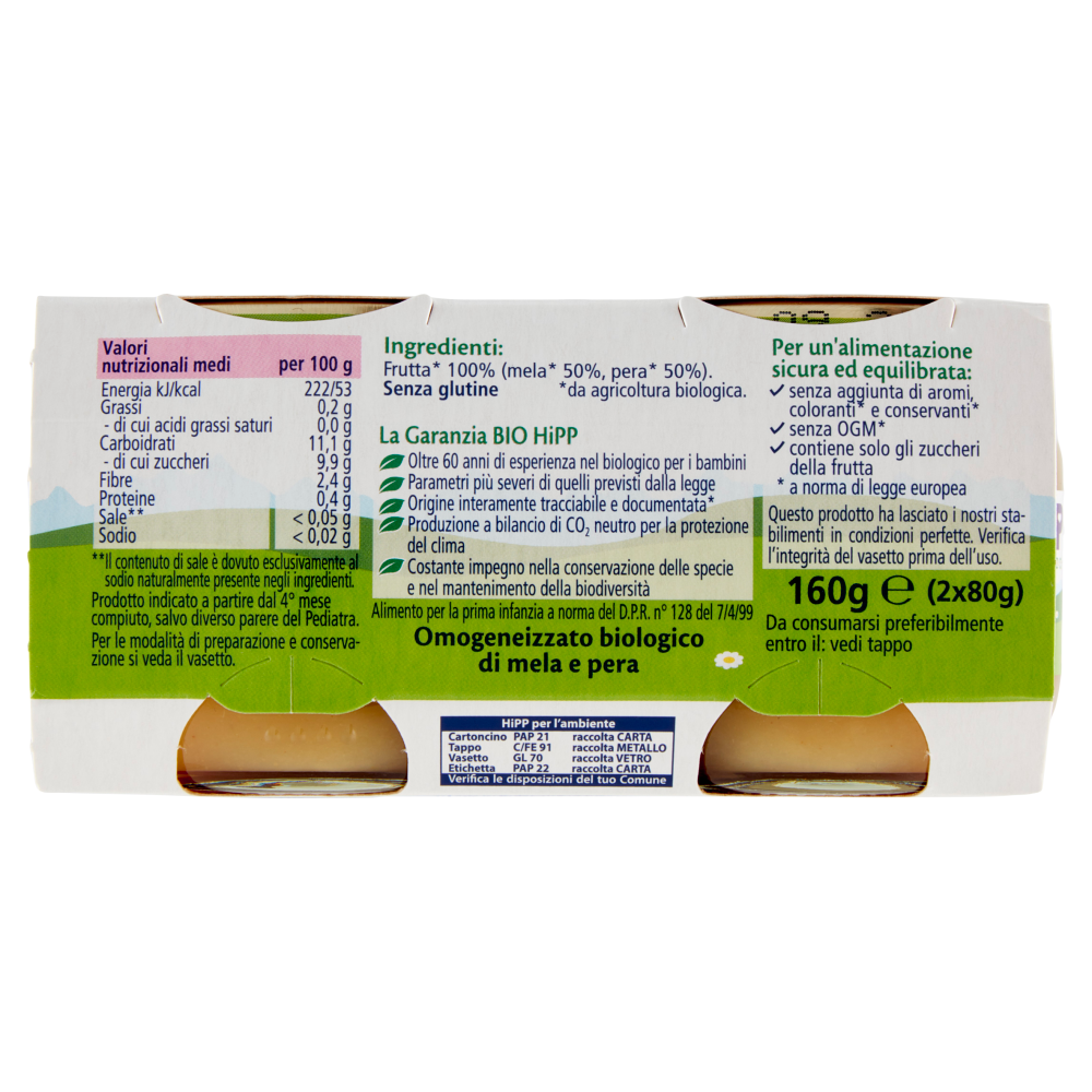HiPP Biologico Mela e Pera Omogeneizzato 2 x 80 g
