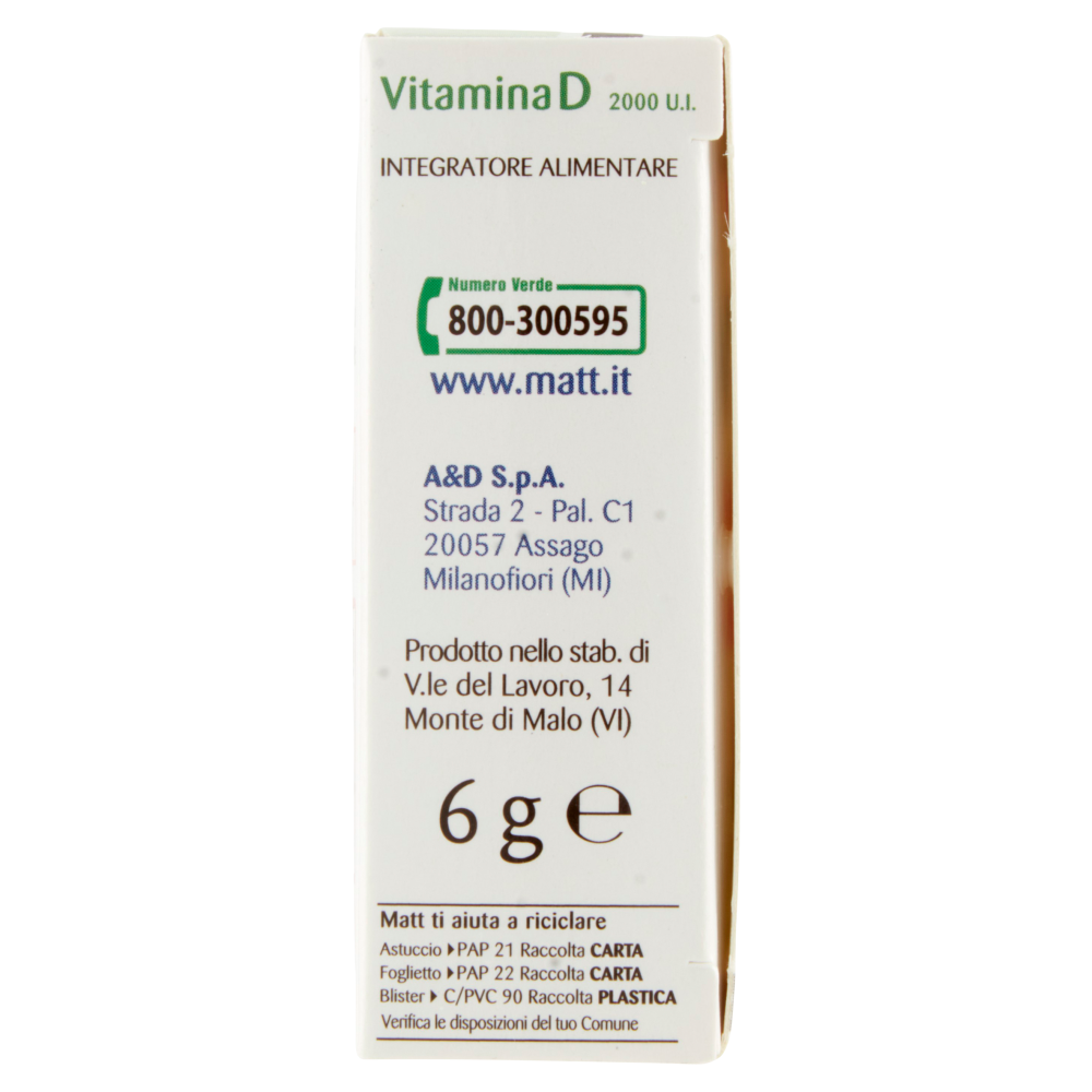Matt Divisione Pharma Vitamina D 2000 U.I. Sistema Immunitario 60 compresse 6 g