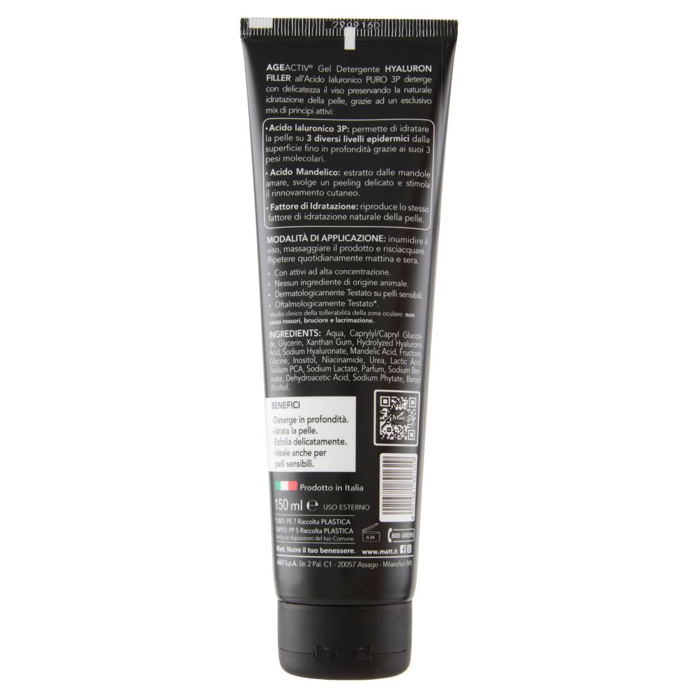 Matt Age Activ Hyaluron Filler Gel Detergente Viso e Occhi Acido Ialuronico Puro 3P 150 ml