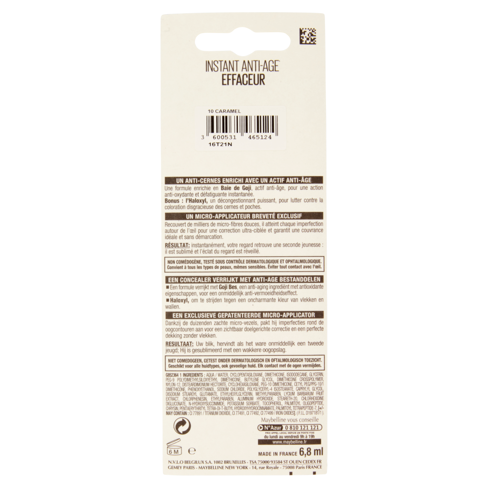 Maybelline New York Correttore Liquido Il Cancella Età, Copre Occhiaie e Piccole Rughe, 10 Caramel