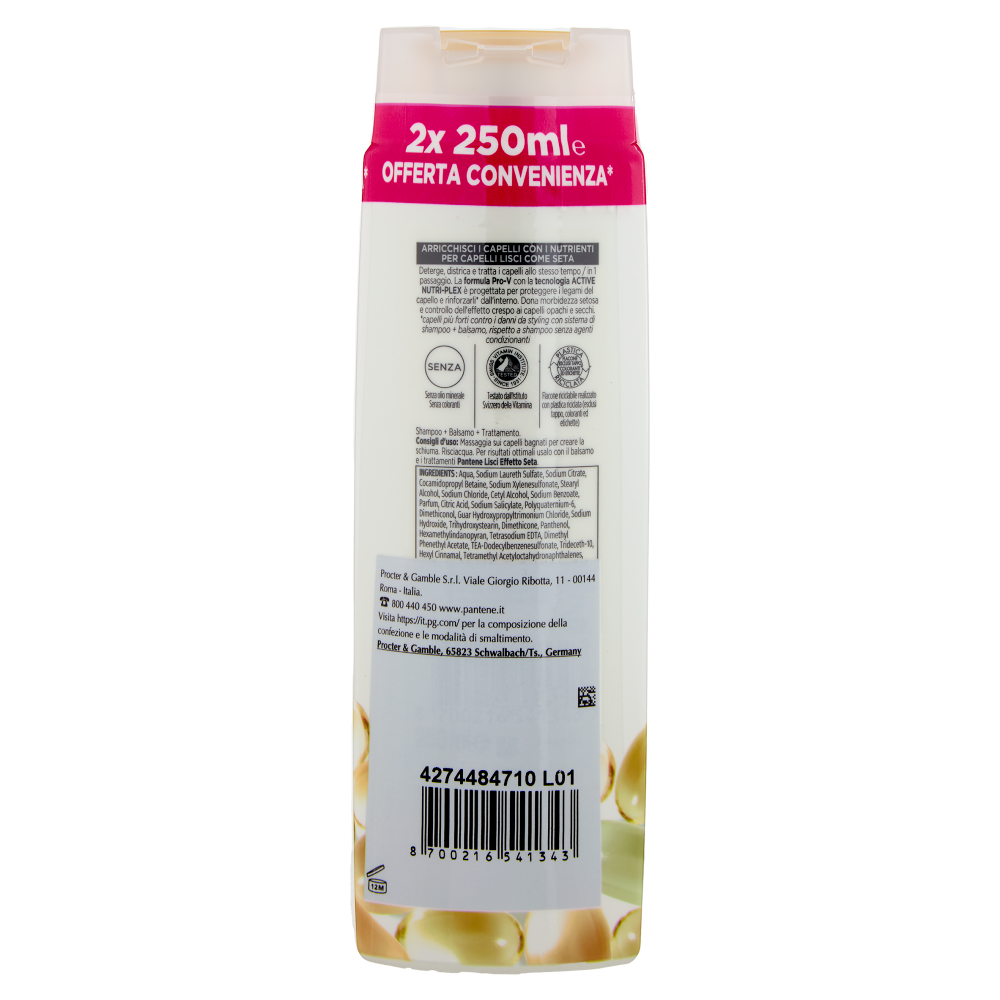 Pantene Pro-V Lisci Effetto Seta 3 in 1 Shampoo + Balsamo + Trattamento Active Nutri-Plex 2 x 250 ml