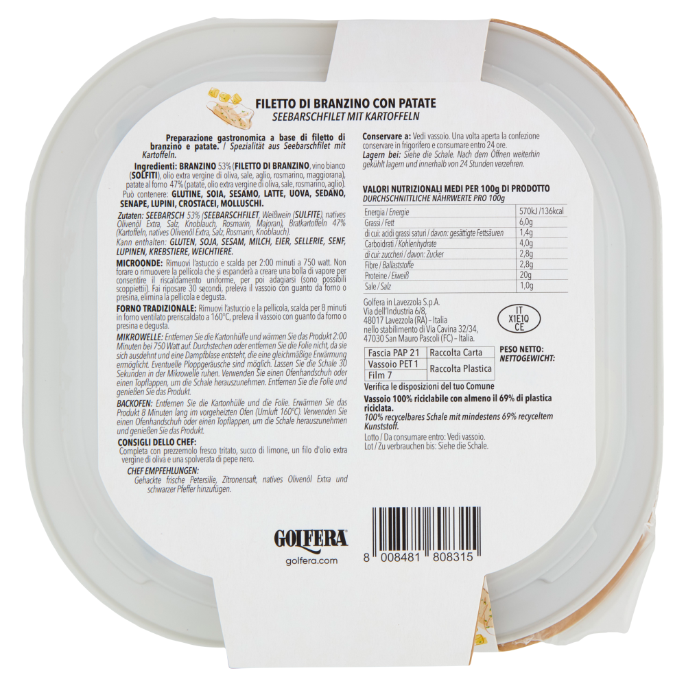 Golfera Ben Fatto Filetto di Branzino con Patate 200 g