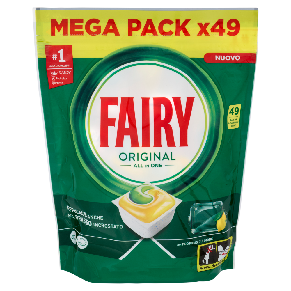 Fairy Pastiglie Lavastoviglie Original All in One, Detersivo Piatti Limone, 49 Capsule 662 g