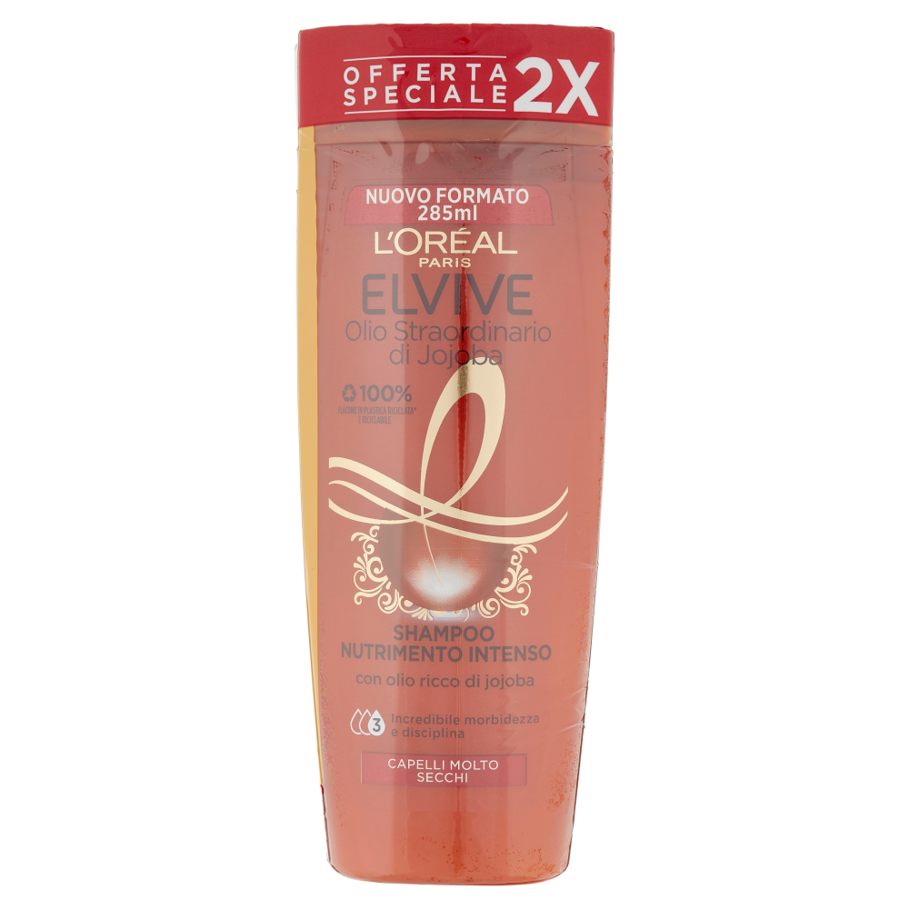 L'Or&eacute;al Paris Shampoo Elvive Olio Straordinario Jojoba, per Capelli Molto Secchi, Confezione da 2