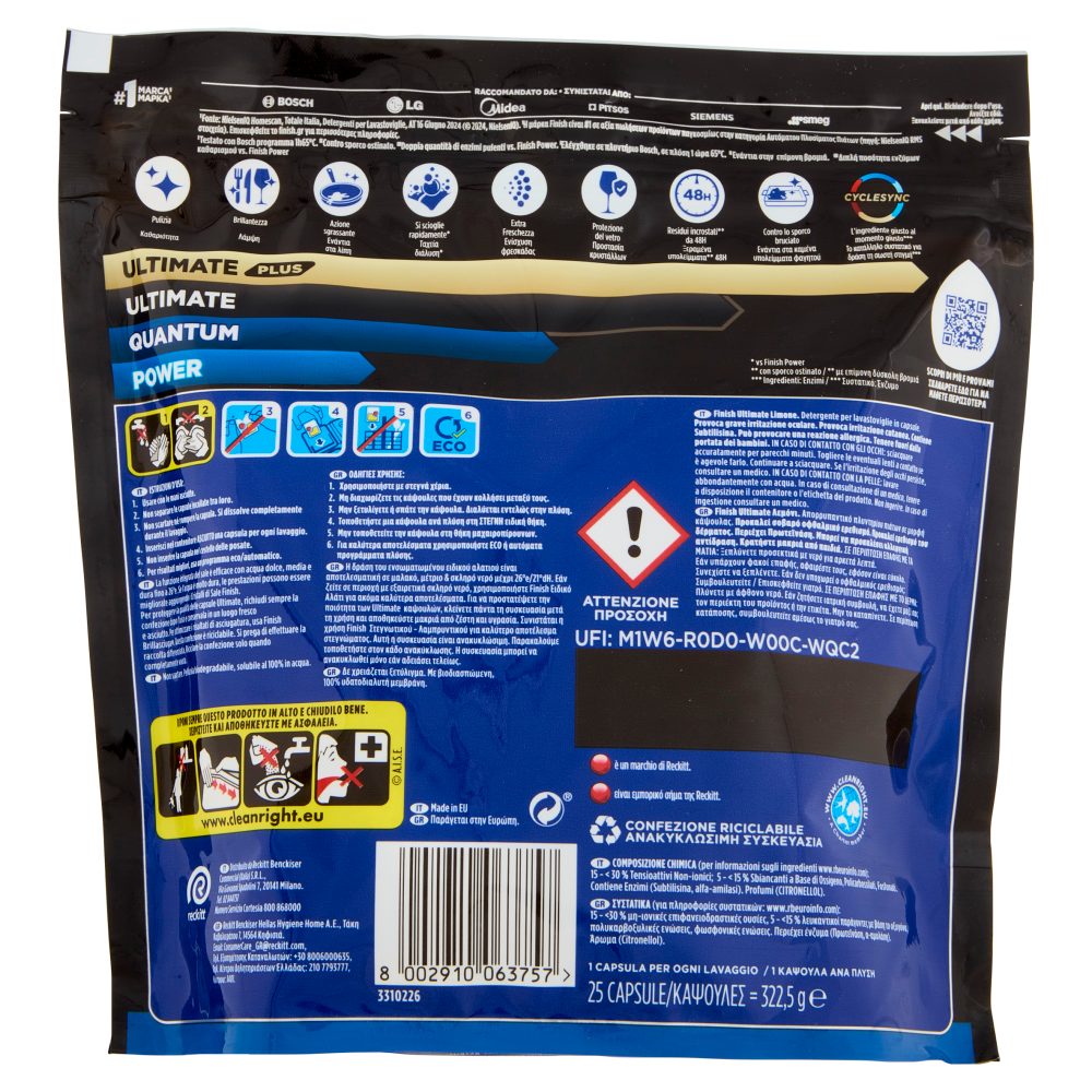 Finish Ultimate Limone pastiglie lavastoviglie 25 lavaggi 322,5 g